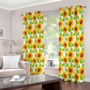 White Watercolor Sunflower Pattern Print Extra Wide Grommet Curtains
