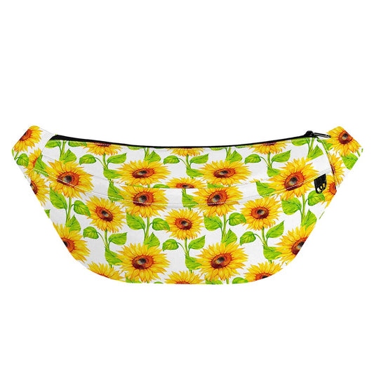 White Watercolor Sunflower Pattern Print Fanny Pack
