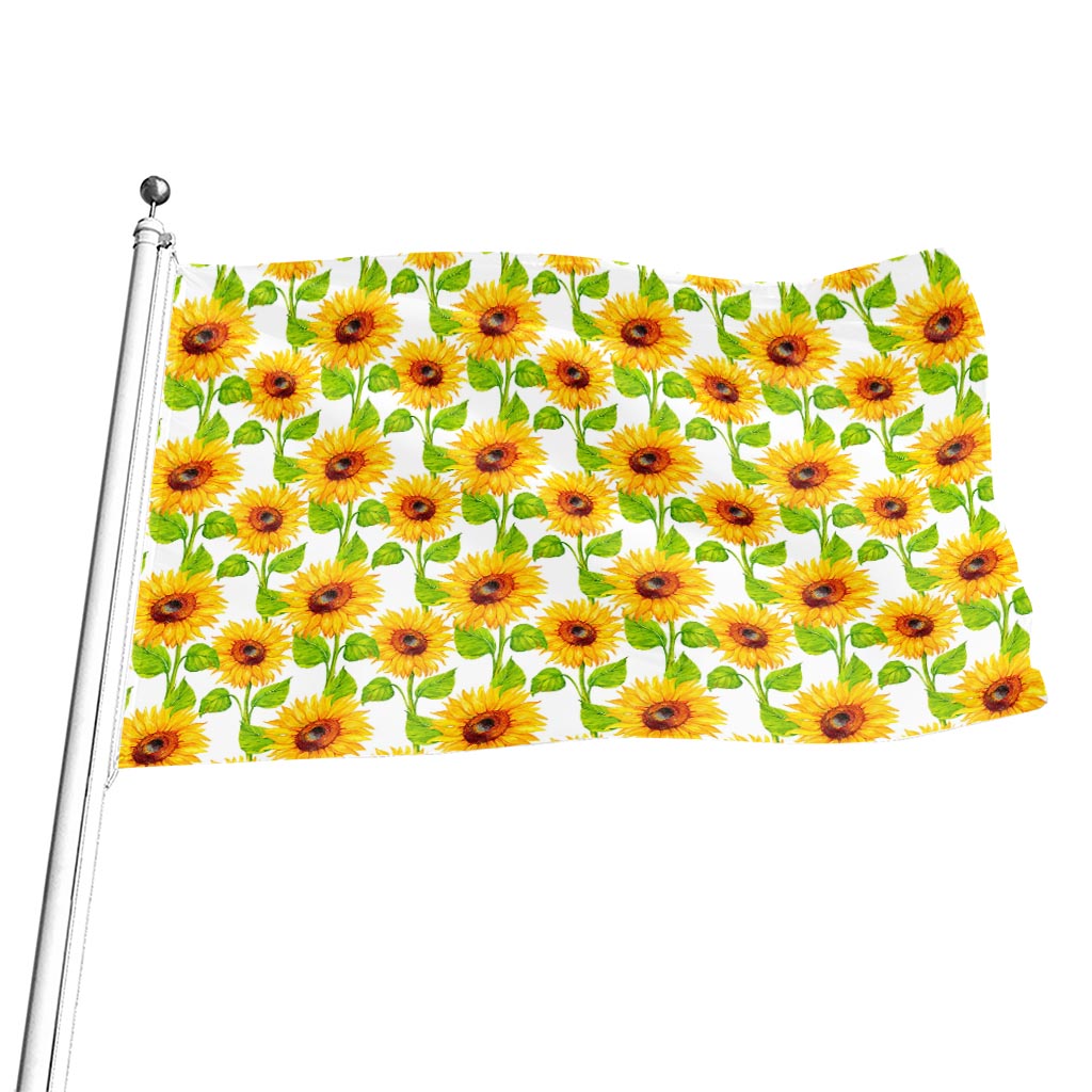 White Watercolor Sunflower Pattern Print Flag