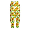 White Watercolor Sunflower Pattern Print Fleece Lined Knit Pants