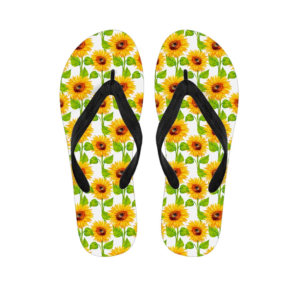 White Watercolor Sunflower Pattern Print Flip Flops