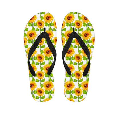White Watercolor Sunflower Pattern Print Flip Flops