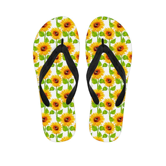 White Watercolor Sunflower Pattern Print Flip Flops