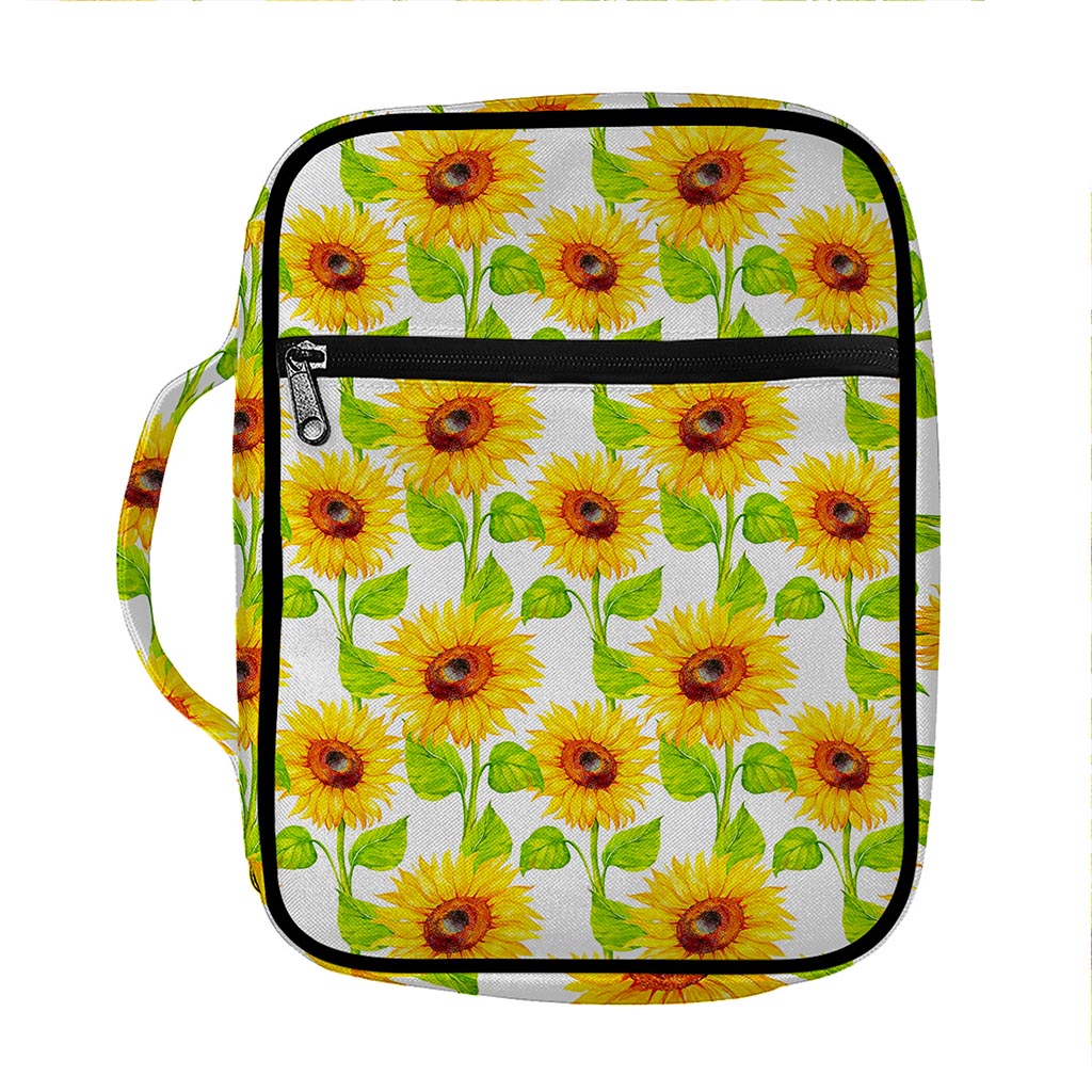 White Watercolor Sunflower Pattern Print Front Pocket Bible Bag