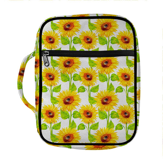 White Watercolor Sunflower Pattern Print Front Pocket Bible Bag