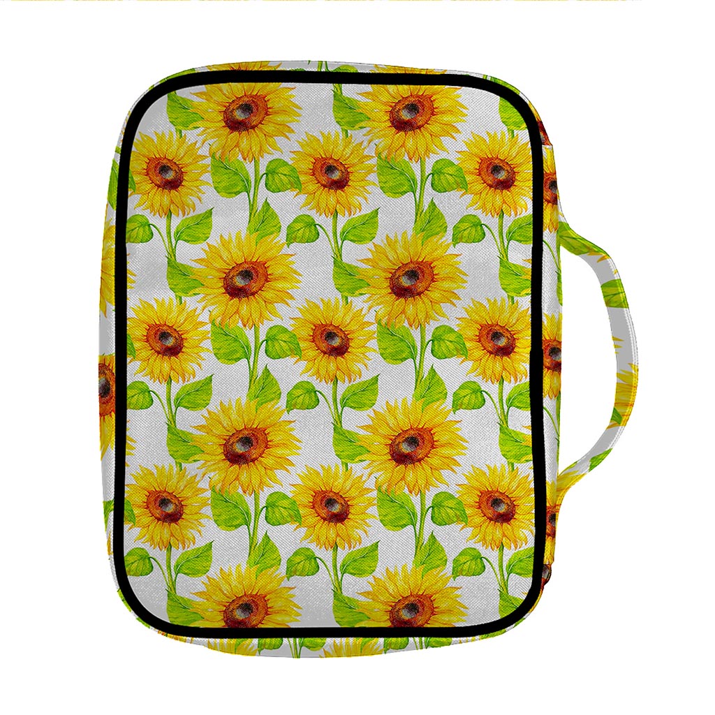 White Watercolor Sunflower Pattern Print Front Pocket Bible Bag