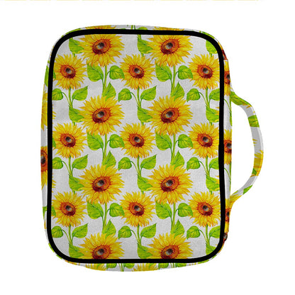 White Watercolor Sunflower Pattern Print Front Pocket Bible Bag