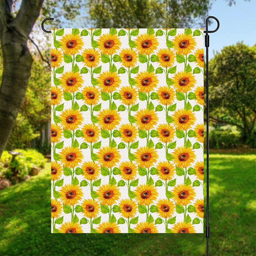 White Watercolor Sunflower Pattern Print Garden Flag