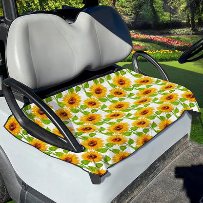 White Watercolor Sunflower Pattern Print Golf Cart Seat Cover