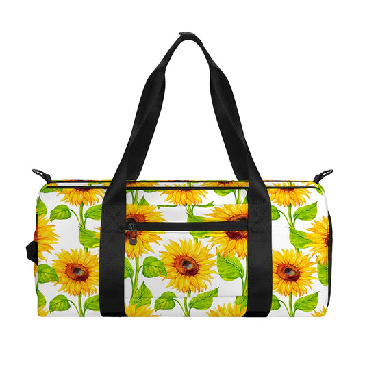 White Watercolor Sunflower Pattern Print Gym Bag