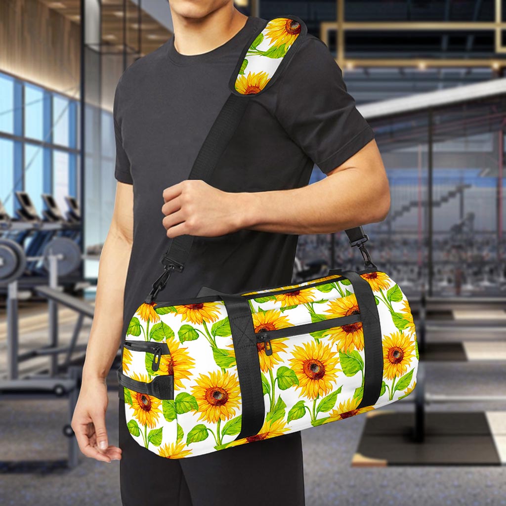 White Watercolor Sunflower Pattern Print Gym Bag