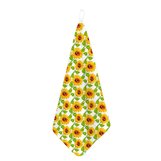 White Watercolor Sunflower Pattern Print Hand Towel
