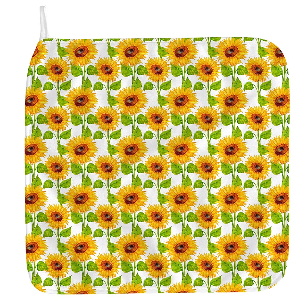 White Watercolor Sunflower Pattern Print Hand Towel