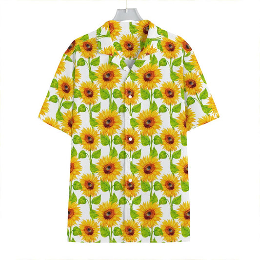 White Watercolor Sunflower Pattern Print Hawaiian Shirt