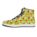 White Watercolor Sunflower Pattern Print High Top Leather Sneakers