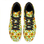 White Watercolor Sunflower Pattern Print High Top Leather Sneakers