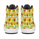 White Watercolor Sunflower Pattern Print High Top Leather Sneakers