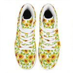 White Watercolor Sunflower Pattern Print High Top Leather Sneakers