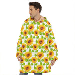 White Watercolor Sunflower Pattern Print Hoodie Blanket