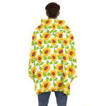 White Watercolor Sunflower Pattern Print Hoodie Blanket