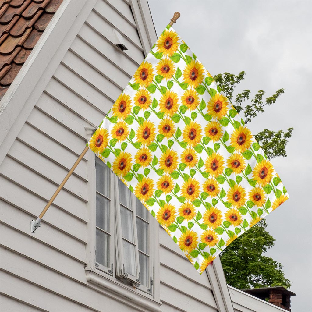 White Watercolor Sunflower Pattern Print House Flag