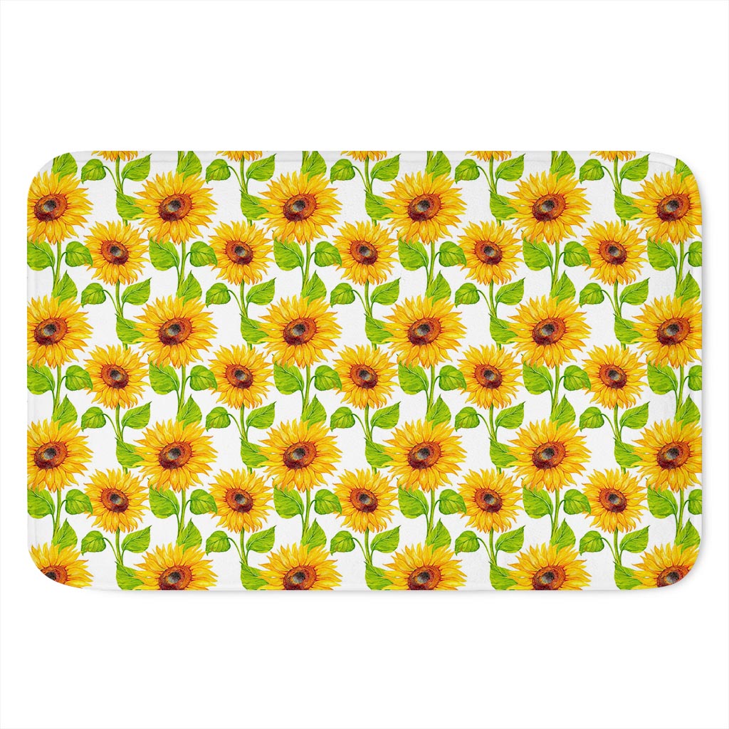 White Watercolor Sunflower Pattern Print Indoor Door Mat