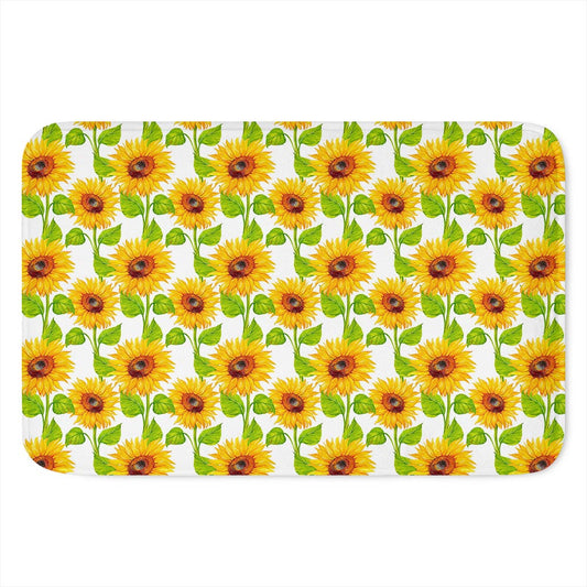 White Watercolor Sunflower Pattern Print Indoor Door Mat