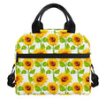 White Watercolor Sunflower Pattern Print Insulated Lunch Bag