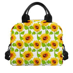 White Watercolor Sunflower Pattern Print Insulated Lunch Bag
