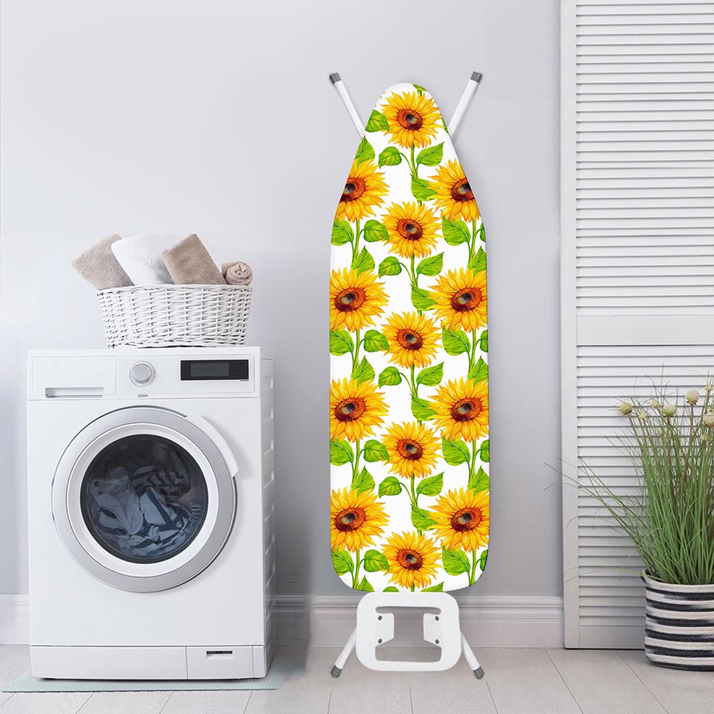 White Watercolor Sunflower Pattern Print Ironing Board Cover