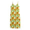 White Watercolor Sunflower Pattern Print Jersey Midi Cami Dress