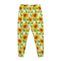 White Watercolor Sunflower Pattern Print Jogger Pants