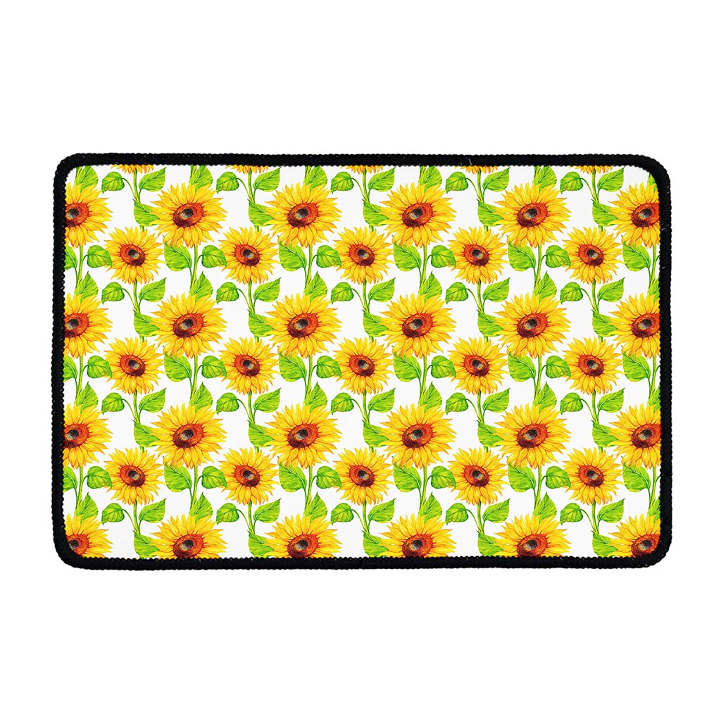 White Watercolor Sunflower Pattern Print Kitchen Mat