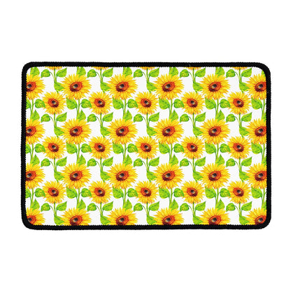 White Watercolor Sunflower Pattern Print Kitchen Mat