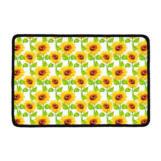 White Watercolor Sunflower Pattern Print Kitchen Mat