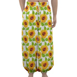 White Watercolor Sunflower Pattern Print Lantern Pants