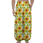 White Watercolor Sunflower Pattern Print Lantern Pants