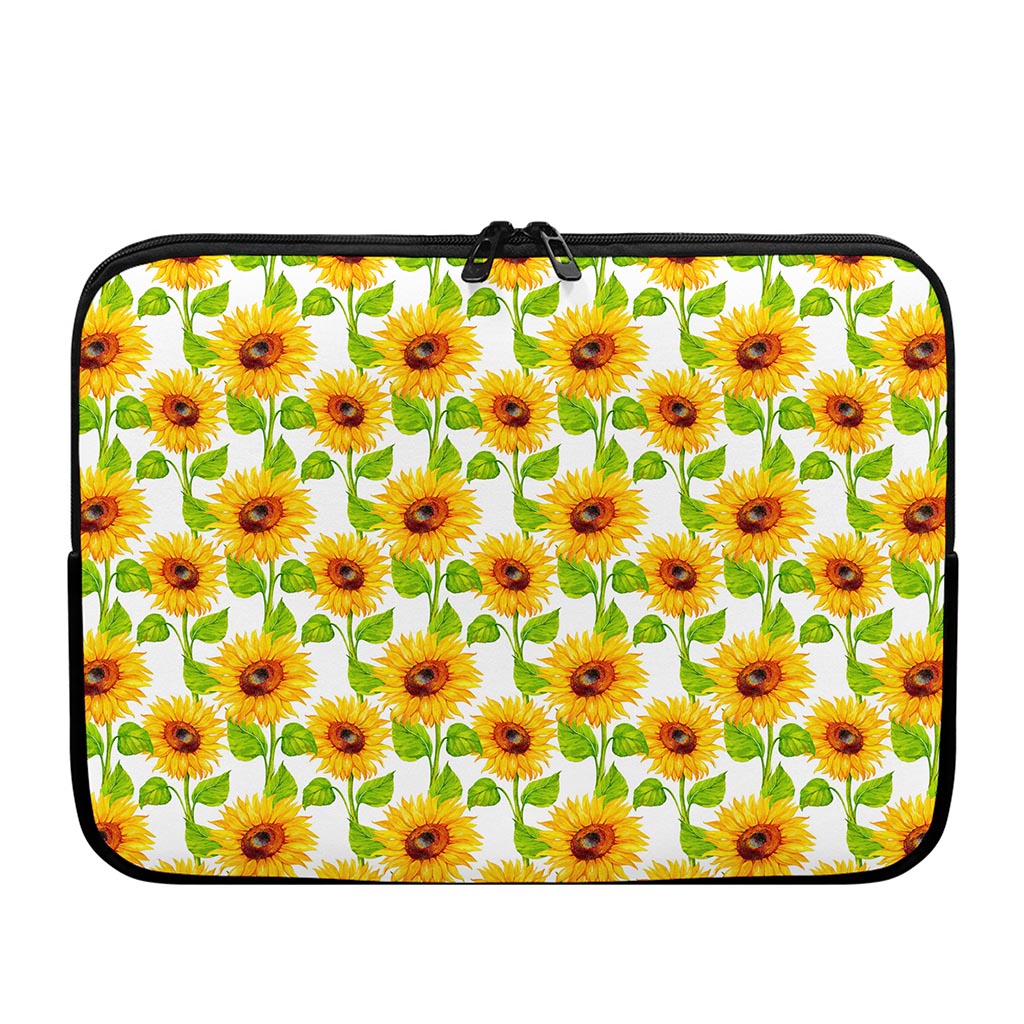 White Watercolor Sunflower Pattern Print Laptop Sleeve