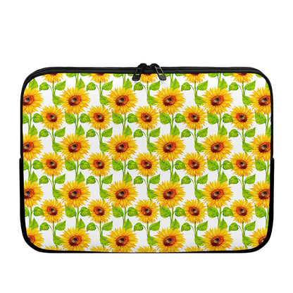 White Watercolor Sunflower Pattern Print Laptop Sleeve