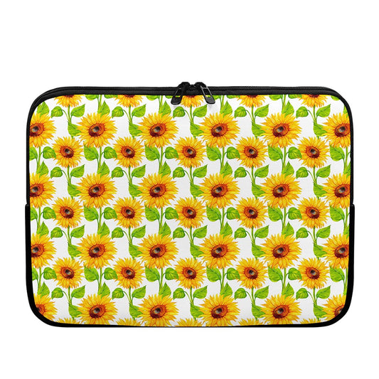 White Watercolor Sunflower Pattern Print Laptop Sleeve