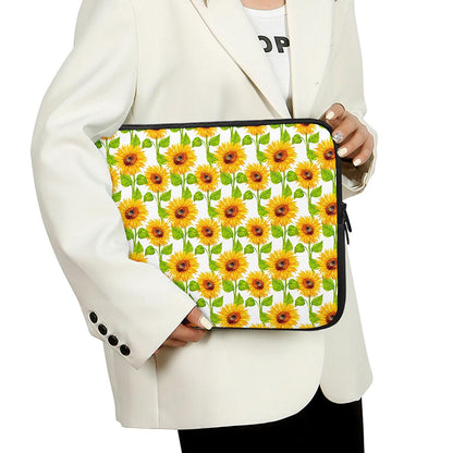 White Watercolor Sunflower Pattern Print Laptop Sleeve