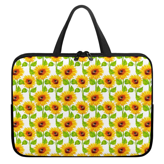 White Watercolor Sunflower Pattern Print Laptop Sleeve With Handle