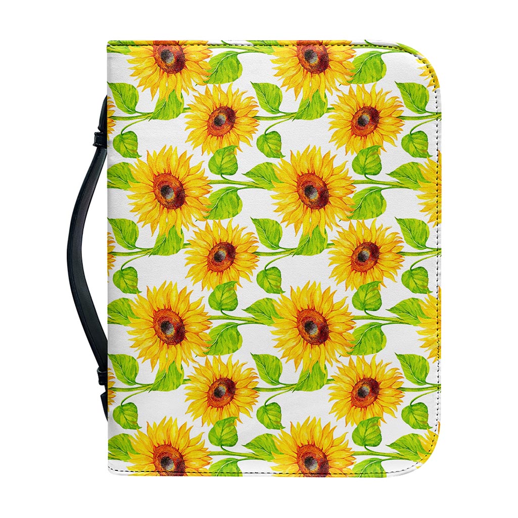 White Watercolor Sunflower Pattern Print Leather Bible Cover