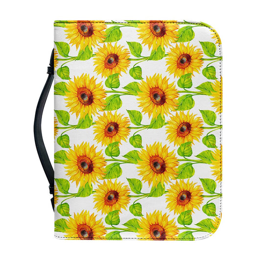 White Watercolor Sunflower Pattern Print Leather Bible Cover