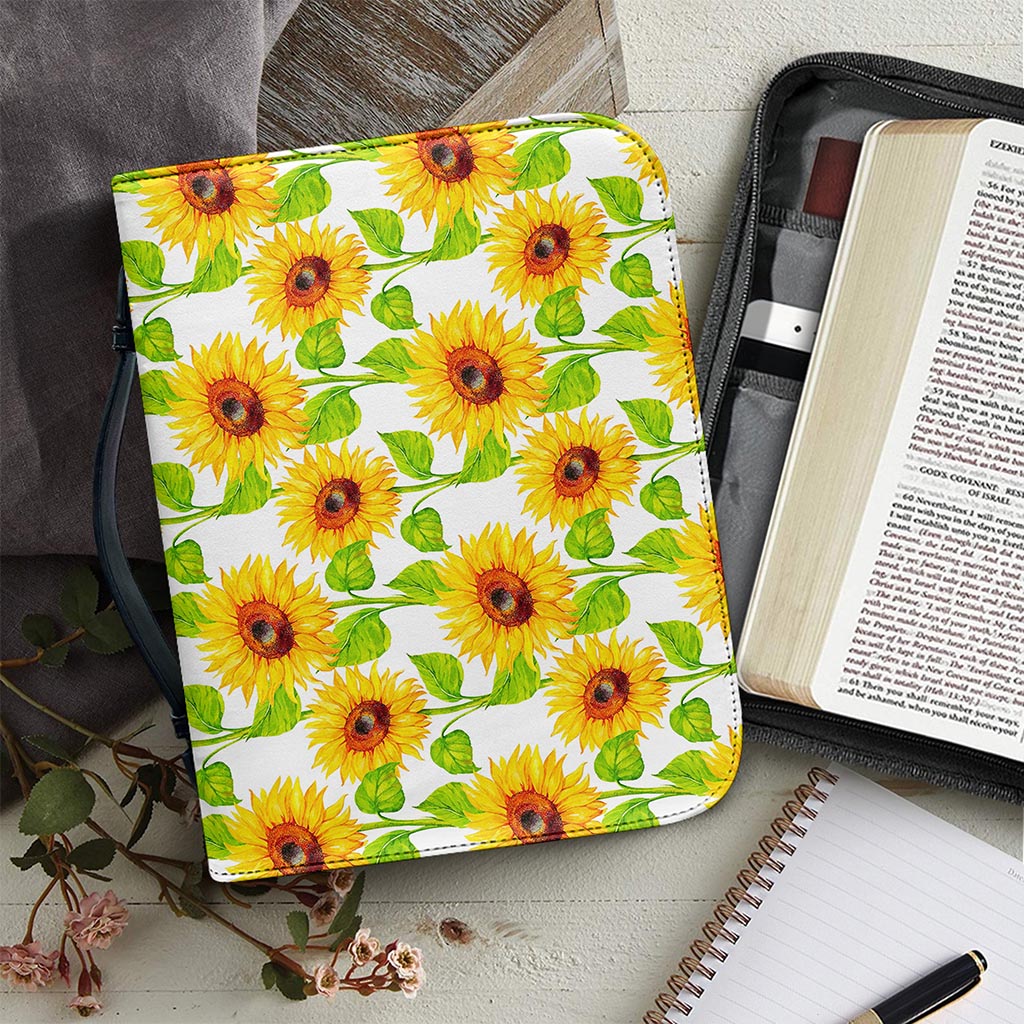 White Watercolor Sunflower Pattern Print Leather Bible Cover