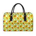 White Watercolor Sunflower Pattern Print Leather Duffel Bag