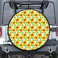 White Watercolor Sunflower Pattern Print Leather Spare Tire Cover