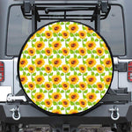 White Watercolor Sunflower Pattern Print Leather Spare Tire Cover