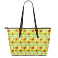 White Watercolor Sunflower Pattern Print Leather Tote Bag With Zipper
