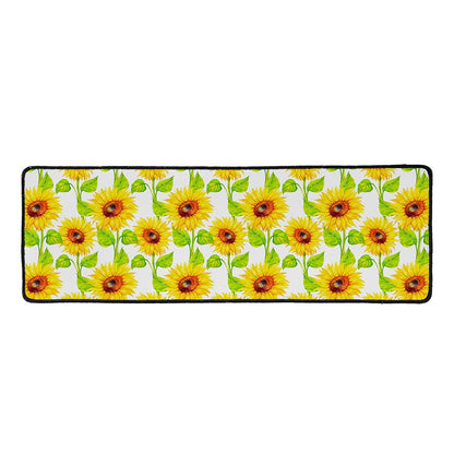 White Watercolor Sunflower Pattern Print Long Kitchen Mat